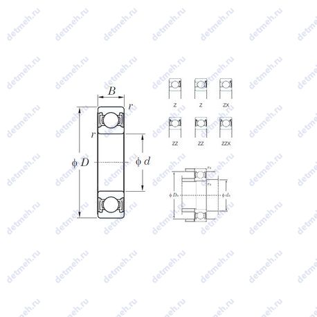 Подшипник 6022ZX чертеж