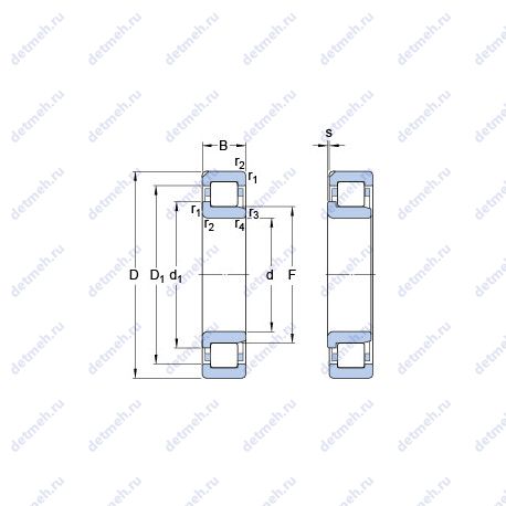 Подшипник NJ 2312 ECN1ML чертеж