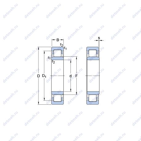 Подшипник NU 3076 ECMP чертеж