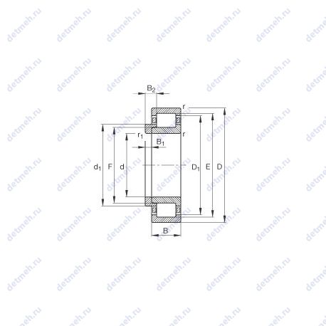 Подшипник NJ203-E-TVP2 + HJ203-E чертеж