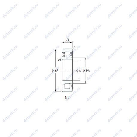 Подшипник NJ204R чертеж