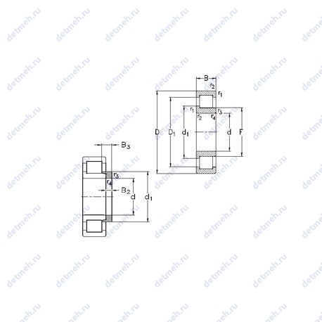 Подшипник NJ205-E-MPA+HJ205-E чертеж