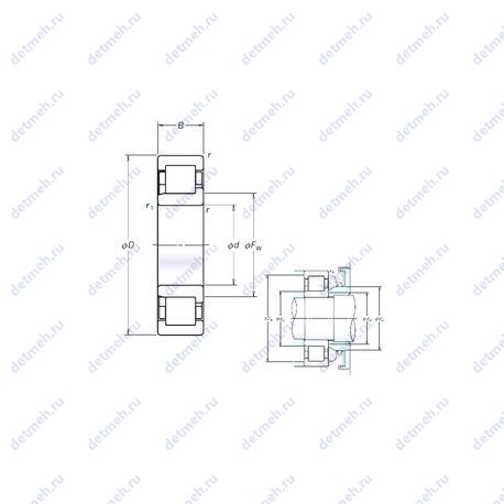 Подшипник NJ218EM чертеж