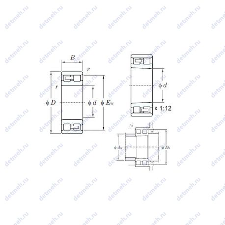 Подшипник NN3018K чертеж