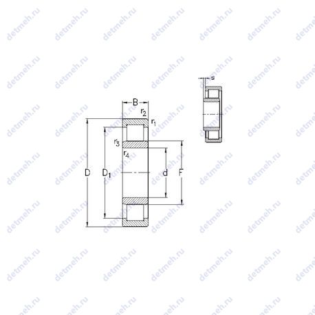 Подшипник NU1018-E-M6 чертеж