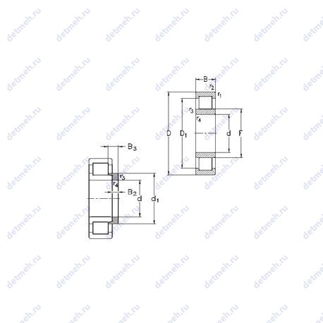 Подшипник NU1052-E-M6+HJ1052-E чертеж