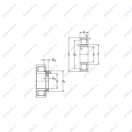 Подшипник NU1064-MA6+HJ1064 чертеж