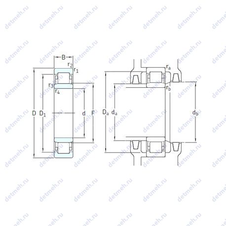 Подшипник NU210ECM/HC5C3 чертеж