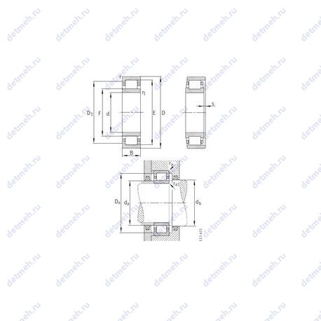 Подшипник NU2256-E-M1 чертеж