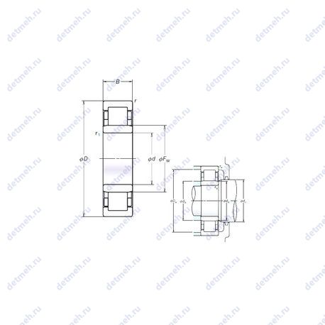 Подшипник NU308EM чертеж
