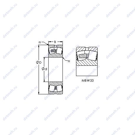 Подшипник 22208MBW33 чертеж