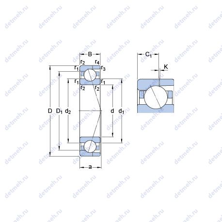 Подшипник 7001 CD/HCP4AH чертеж