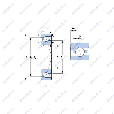 Подшипник 7009 ACE/HCP4AH1 чертеж