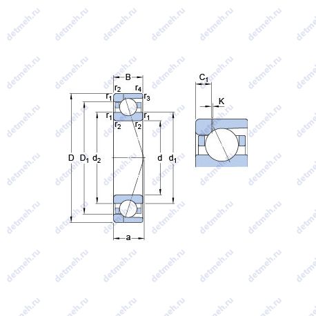 Подшипник 7011 ACD/HCP4AH1 чертеж