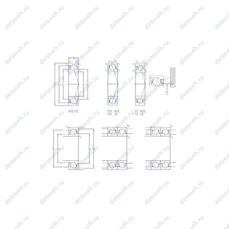 Подшипник 71822 ACD/HCP4 чертеж