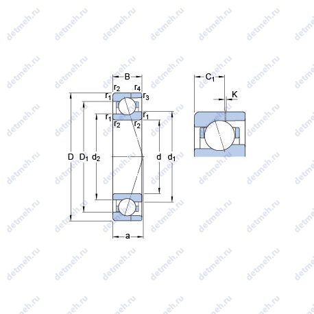 Подшипник 71900 ACE/HCP4AH чертеж