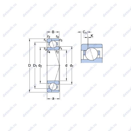 Подшипник 71908 ACE/HCP4AH1 чертеж