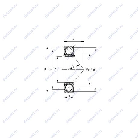 Подшипник 7308-B-2RS-TVP чертеж